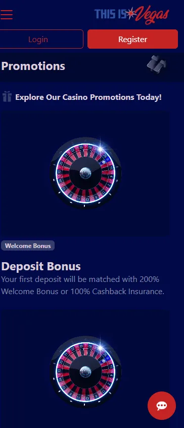 This Is Vegas Casino mobile promotions area with bonus offers and coupon redemption