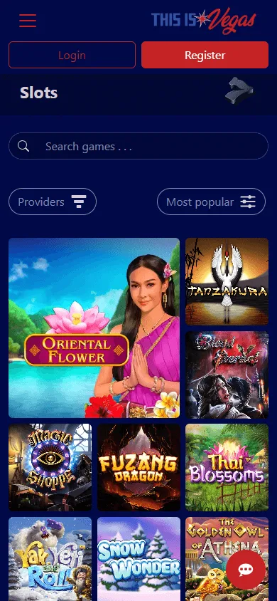This Is Vegas Casino mobile games area with casino categories and game selection